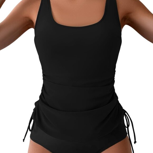 Elegant Ruched Tummy Control Tankini Swimsuit for Women - Size Medium - Picture 1 of 4